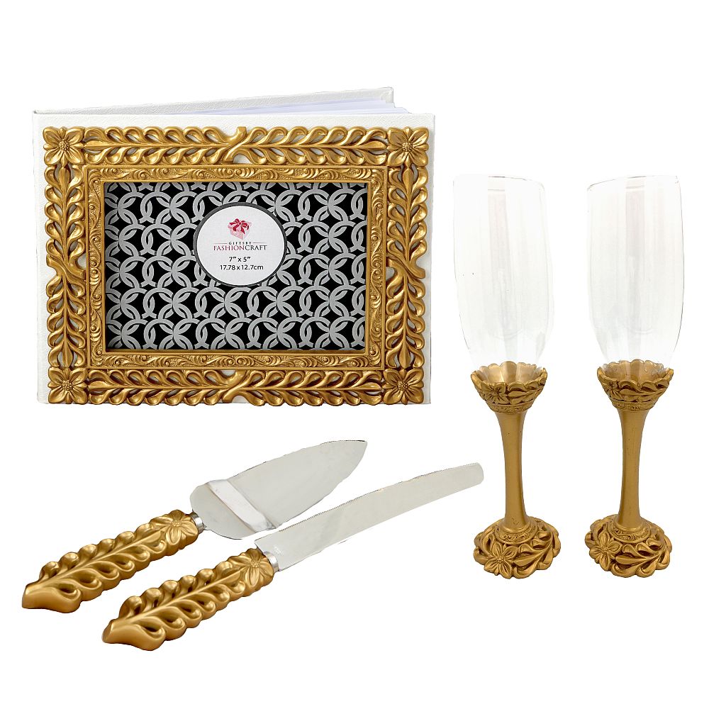 Favors with Flair!: Gold Lattice Botanical Stainless Cake Knife Set