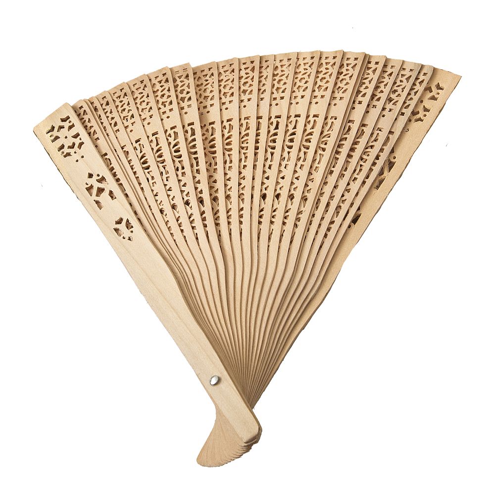 Set of 12 Printed Personalized Intricately-Carved Sandalwood Fans with White Tassels ++ selling Personalized Sandalwood Fans + Minimum Qty is 2 Sets