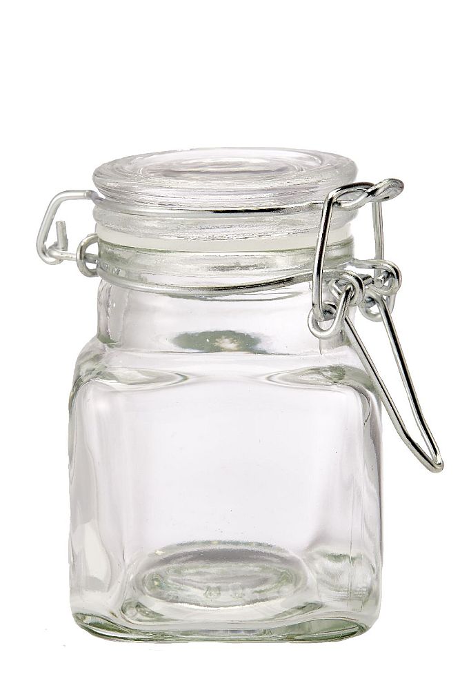 Small Apothecary Spice Jar With Hinged White Ceramic Lid 