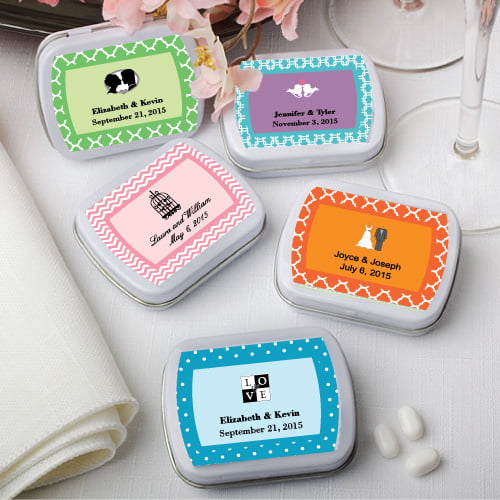 Custom Personalized White Metal Mint Tins Favors with Hinged Lid