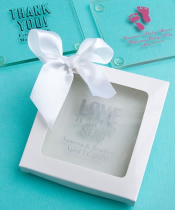 White Window Stemless Wine Glass Gift Box with White Satin Bow: 3 x 3 x 3.5