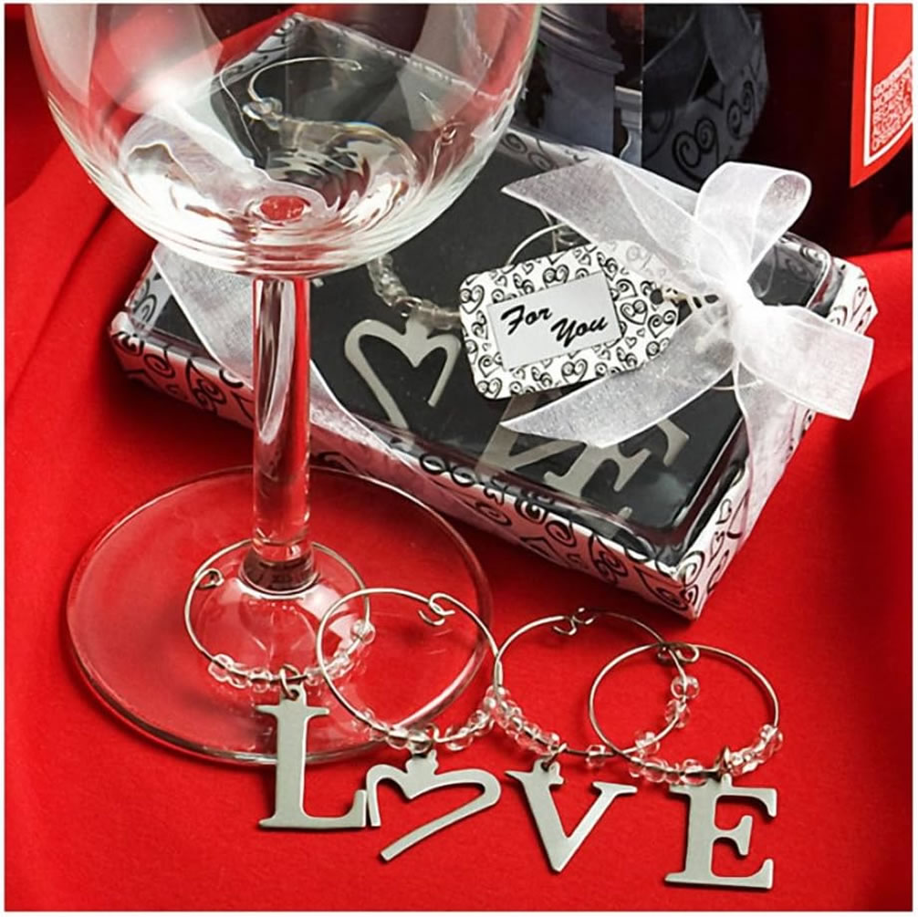 LOVE Wine Bottle Charms – 4 Piece Set – The Favors Factory